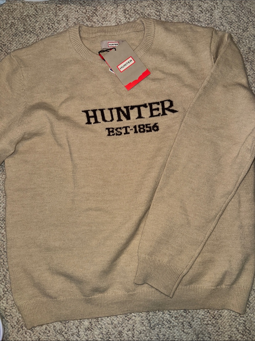 Hunter Beige Crewneck Sweater with Black Chest Logo